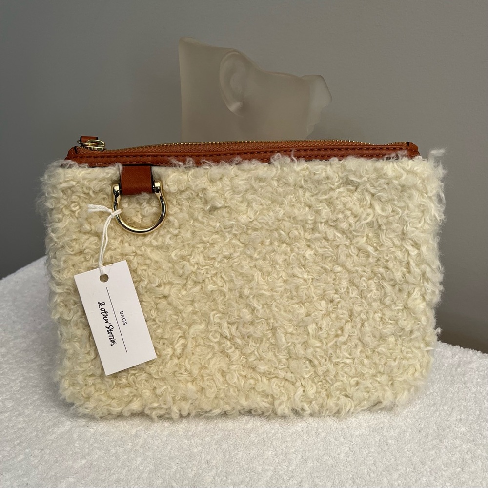 & Other Stories White Faux Fur Leather Zipper Clutch NWT